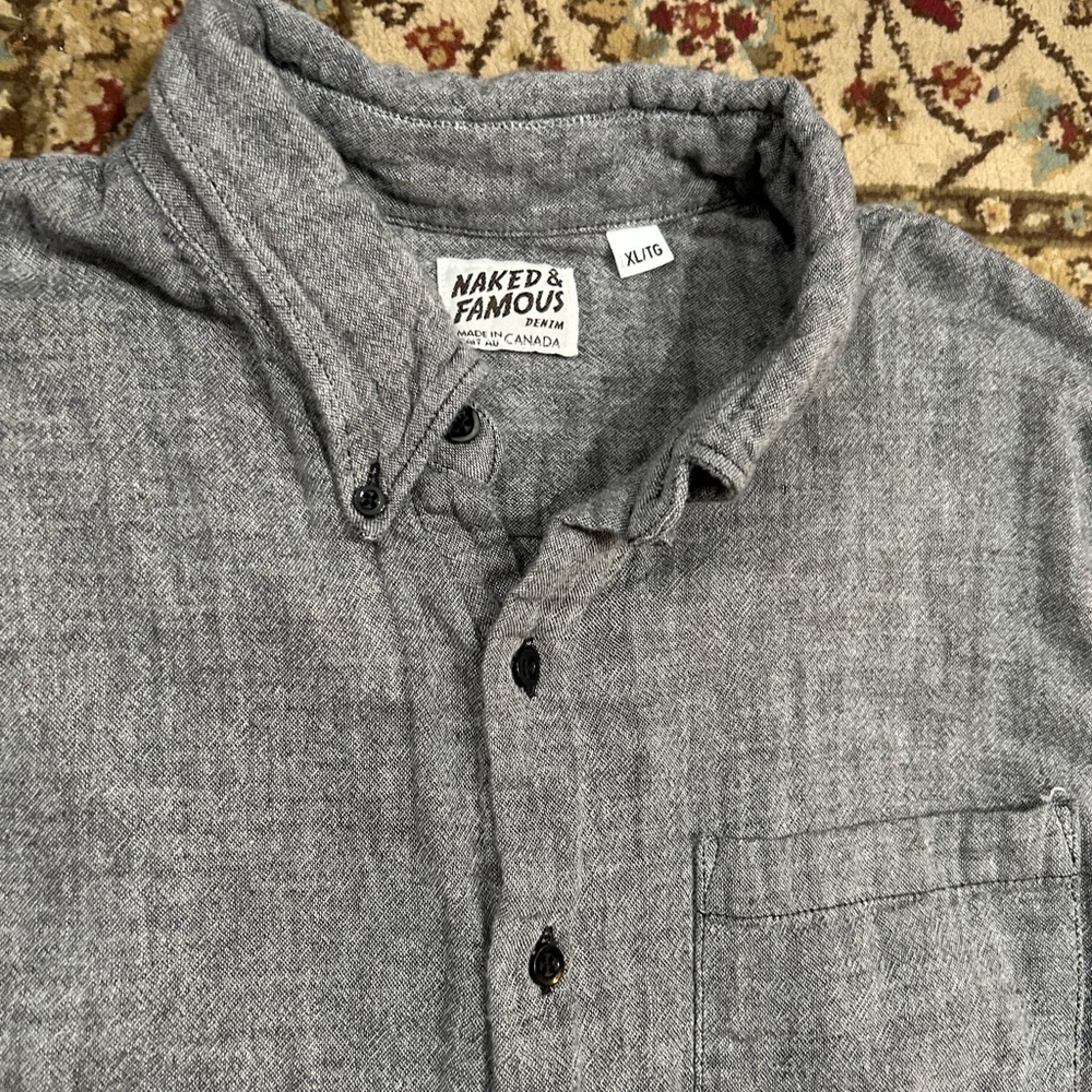 Naked & Famous Denim Gray Casual Button Down Shirt